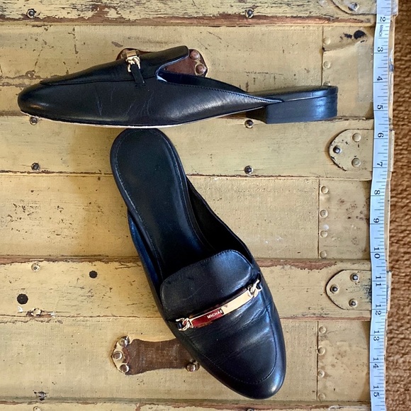MICHAEL KORS DESIGNER BLACK 100% LEATHER MULES SLIP ON LOAFER SHOES 8 M - Picture 4 of 16